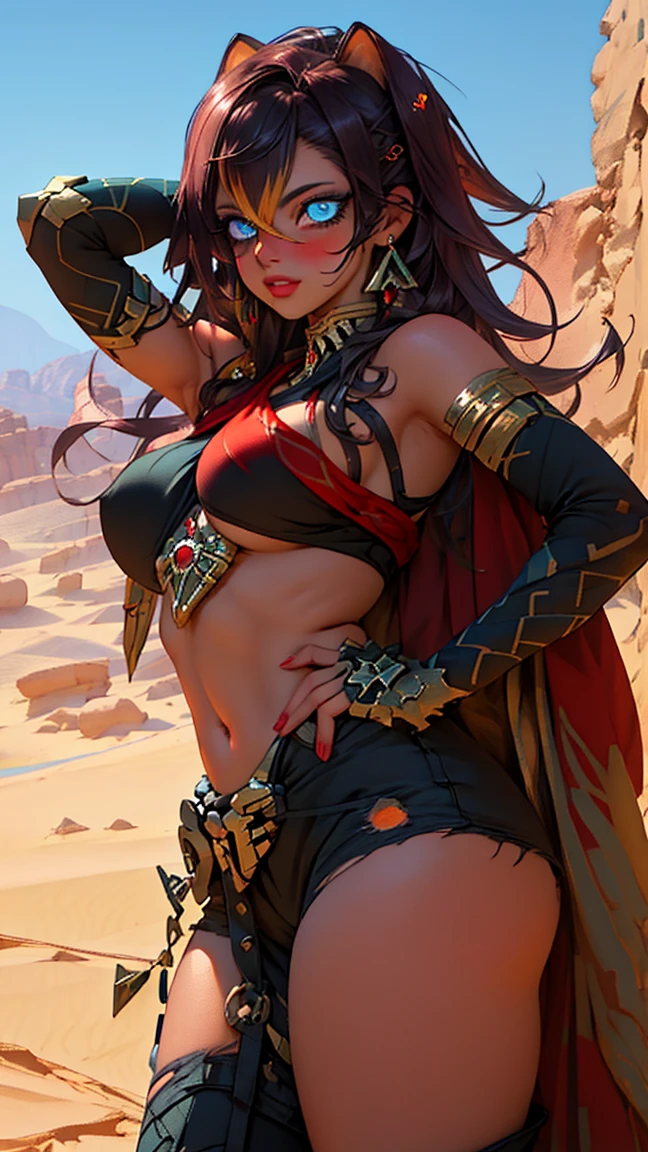 (masterpiece:1.2), best quality, high resolution, unity 8k wallpaper, (illustration:0.8), (beautiful detailed eyes:1.6), extremely detailed face, perfect lighting, extremely detailed CG, (perfect hands, perfect anatomy), standing, blush, looking at viewer, small boobs, sexy pose, (in a twilight oasis), (ancient desert)