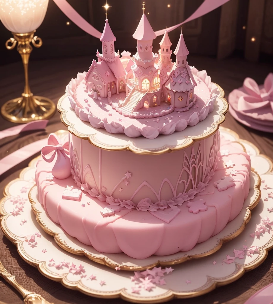Create gorgeous handmade cookies that fit together like a puzzle in the forest Candy Castle Fairy World chocolate A soft light shines through Delicate lace and ribbon Light color gem lame Photon Mapping High Contrast Diamond particles antique The color is pink and white Cookie Puzzle cute Sparkling Star Fragment