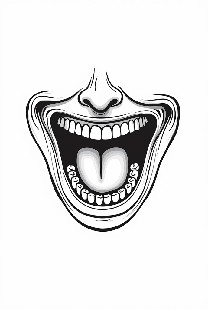 Simple cartoon black and white drawing of the internal parts of the human mouth