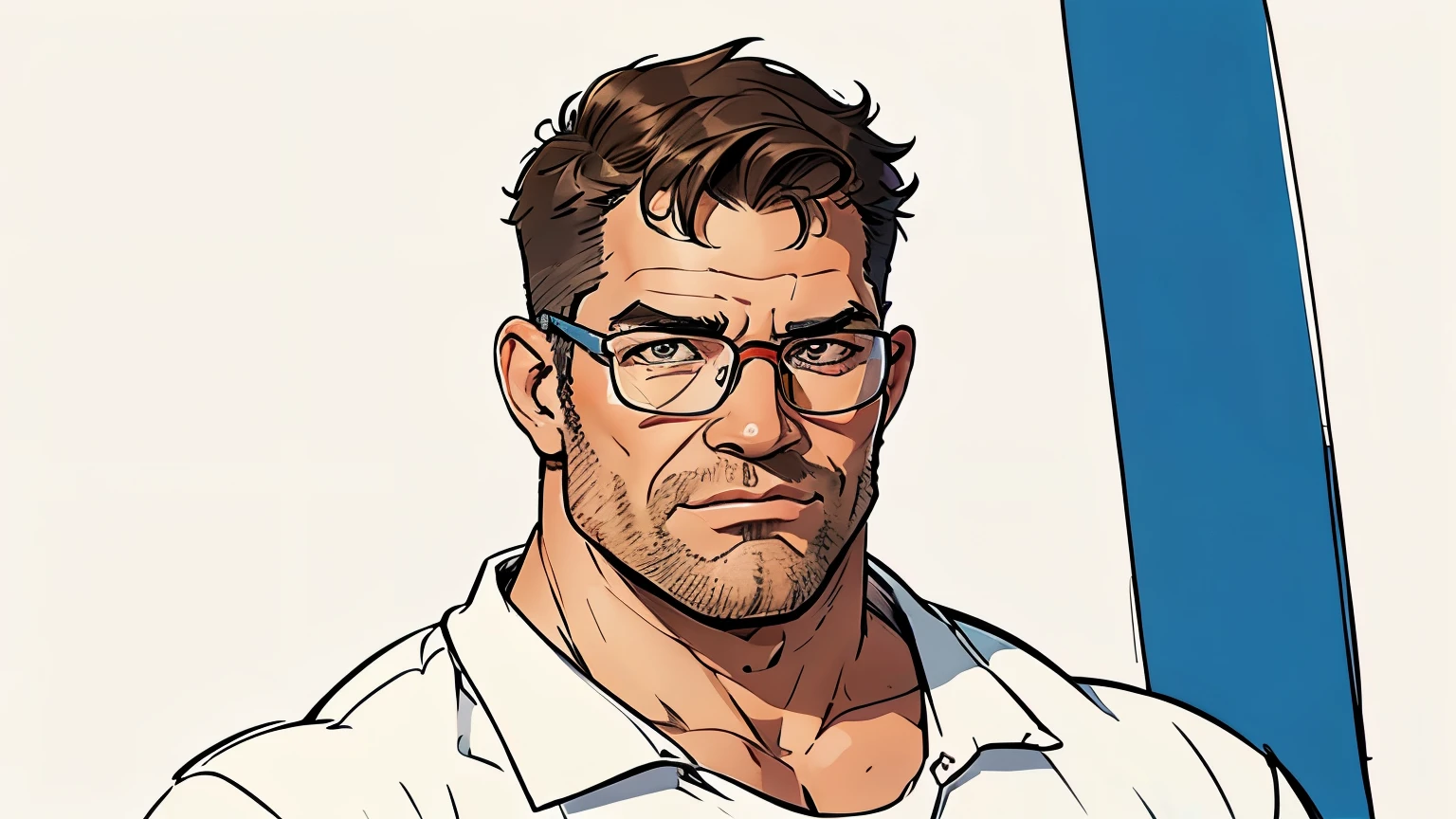 DClark, D_Clark, a sketch of a strong man, 25yo, with glasses, drawn on paper with a colors pens, on an office, simple lines, poor drawing, light background, cartoon style, caricature, simple lines, simple drawing, colored pencil