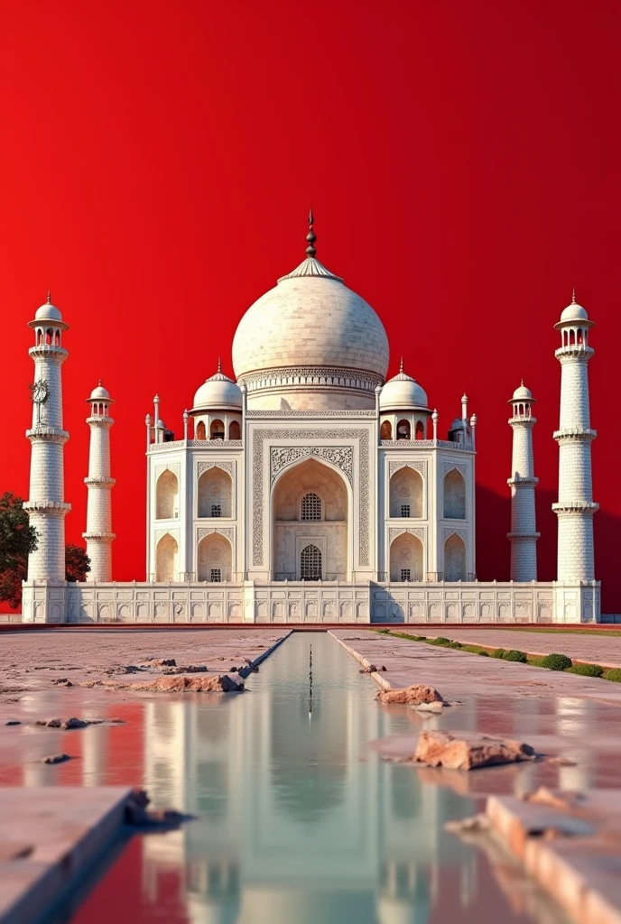 Taj mahel ka photo banavo... Jiski diwar Tut Rahi ho.. red baground ho
