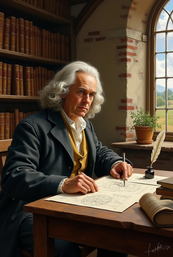 Isaac newton in indoor house of farm