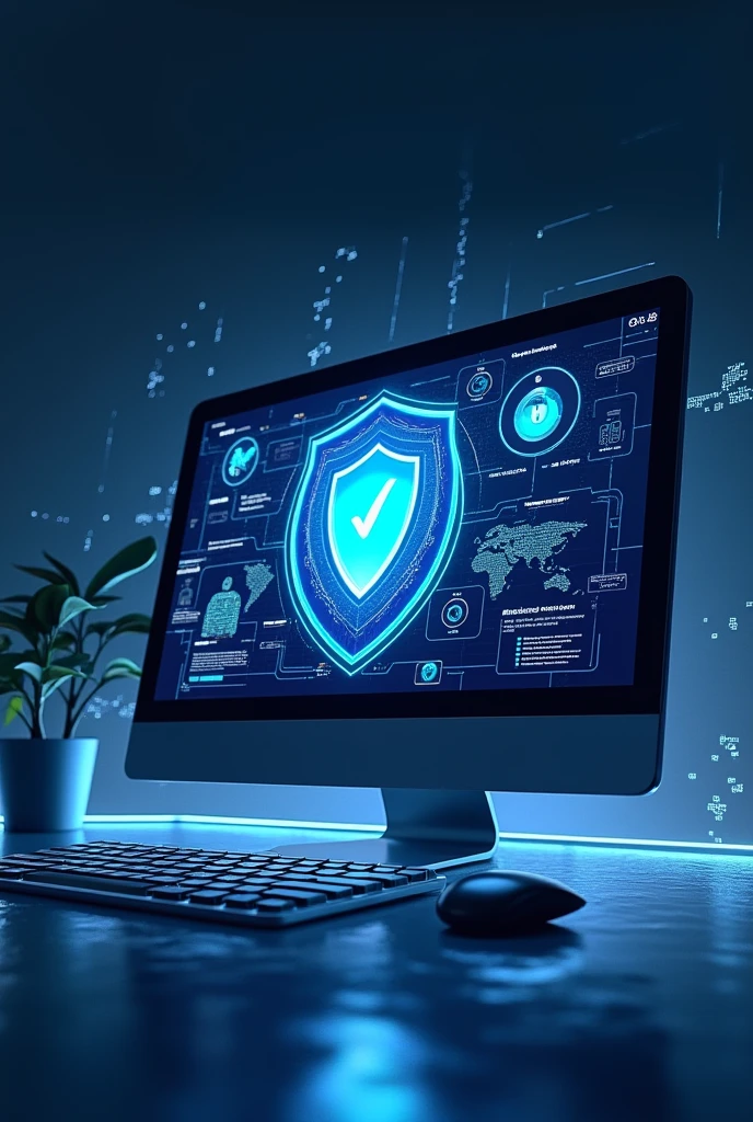 Create a poster about a computer being protected by a antivirus software from viruses
