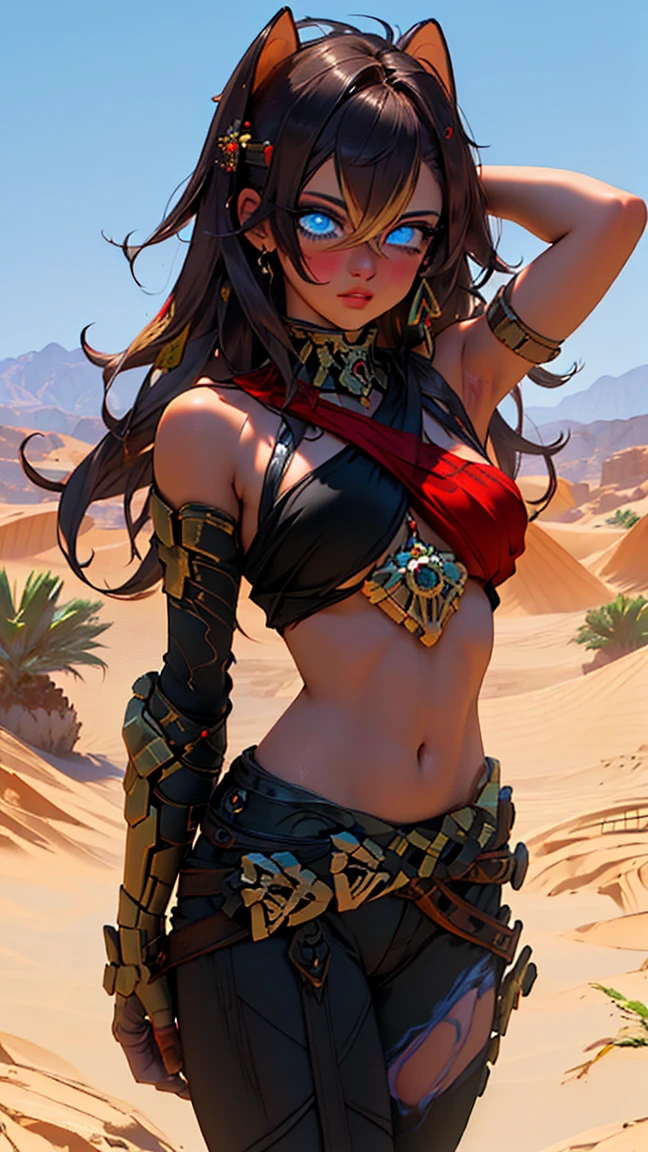 (masterpiece:1.2), best quality, high resolution, unity 8k wallpaper, (illustration:0.8), (beautiful detailed eyes:1.6), extremely detailed face, perfect lighting, extremely detailed CG, (perfect hands, perfect anatomy), standing, blush, looking at viewer, small boobs, sexy pose, (in a twilight oasis), (ancient desert)