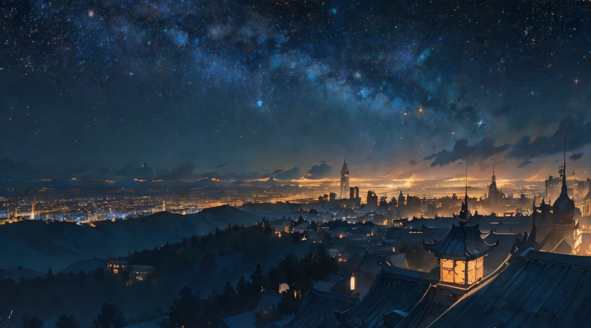 Highest quality, masterpiece, Very detailed, Detailed Background, anime, short, sf, sf, Outdoor, night, Starry Sky,  giant structure,  Wind景, scenery, horizon, rooftop, Wind, Atmospheric lighting, Focus Only, close, From the side, Written boundary depth, 