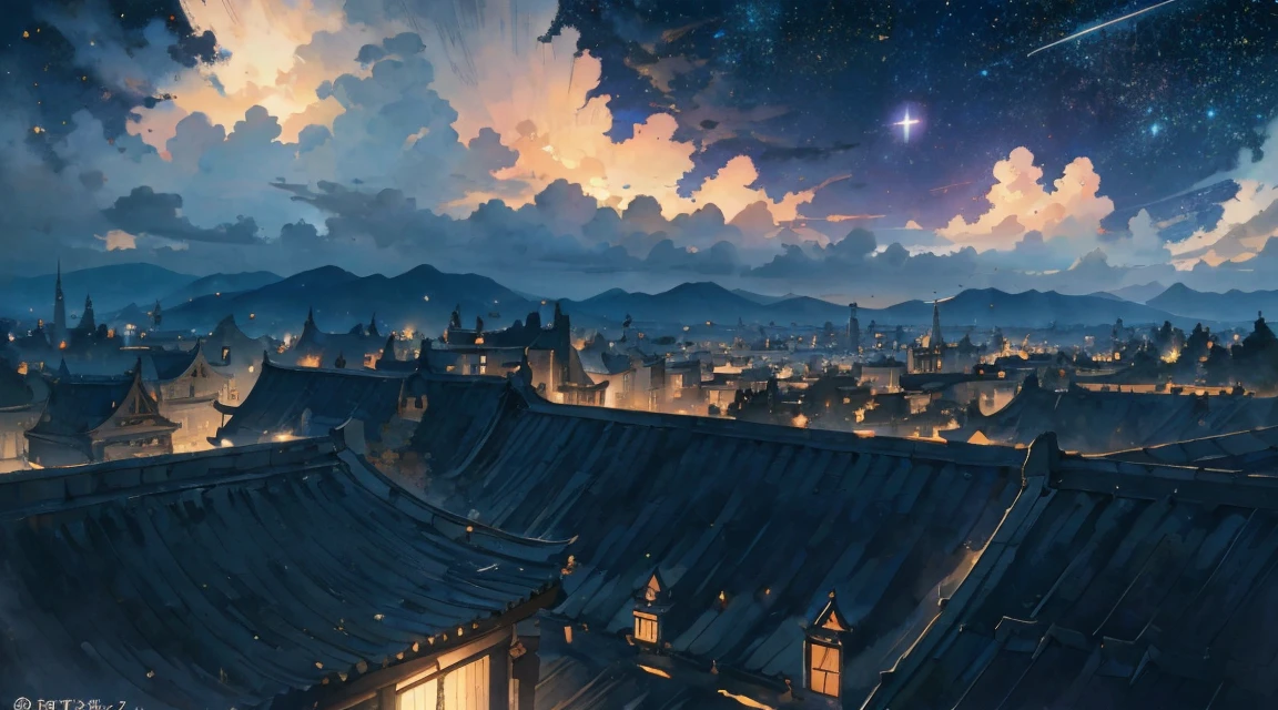 Highest quality, masterpiece, Very detailed, Detailed Background, anime, short, sf, sf, Outdoor, night, Starry Sky, giant structure, Wind景, scenery, horizon, rooftop, Wind, Atmospheric lighting, Focus Only, close, From the side, Written boundary depth,