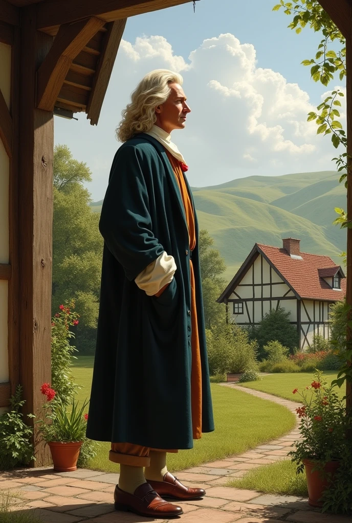 Isaac newton in outdoor house of farm