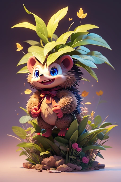 Create a picture of a hedgehog monster.. The body is transparent and can be seen through. The image is sharp and detailed., with beautiful colors.. With arms, leg, eyes, mouth, พื้นหลังสีlegว