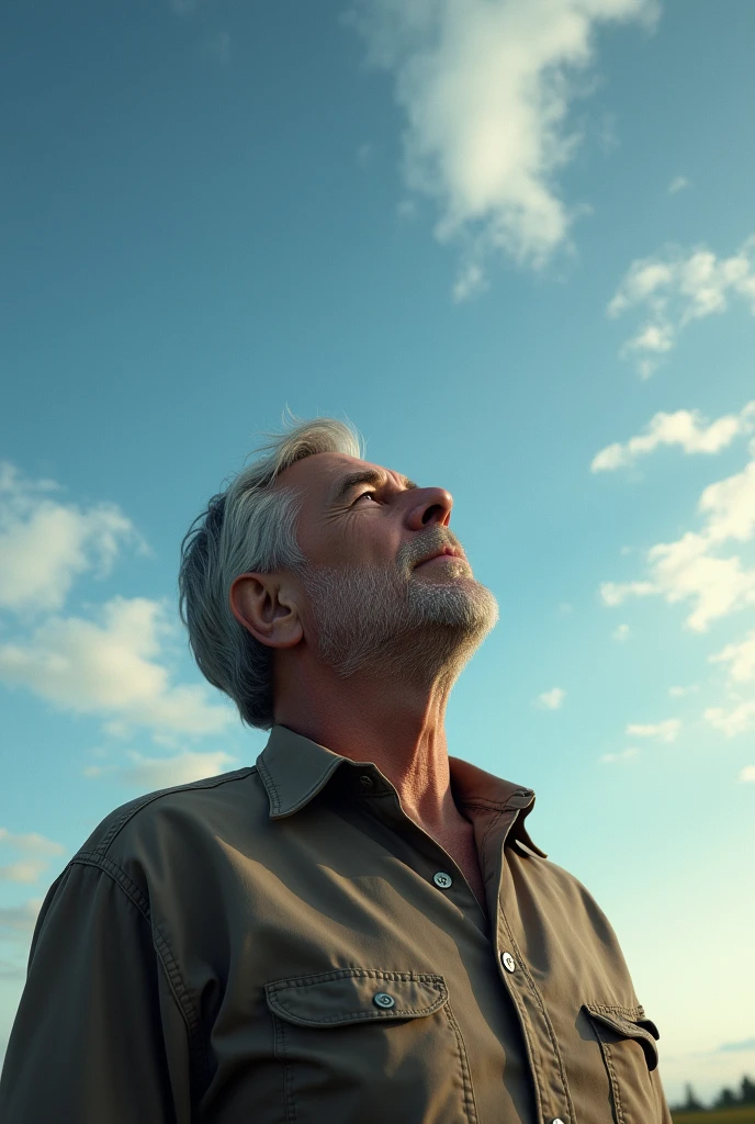 make a photo of a man looking at the sky realistic HD image