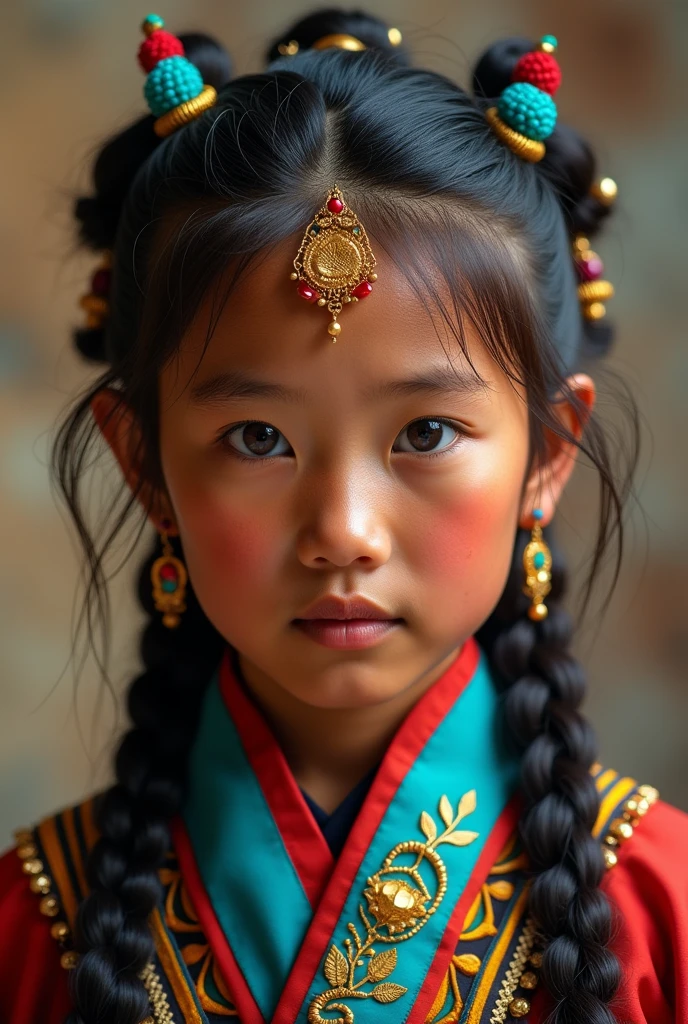 （Masterpiece）.(((Brownish-black skin,Textured skin,Highland red face,Sunburn,suntanning,Sunburn)))，Full body photo，Show full body，Beautiful Tibetan girl, Bright eyes,(((Costumes dressed in Tibetan art costumes， Traditional Tibetan robes，Tibetan robes，Tibetan hair accessories，Tibetan jewelry，turquesa，beeswax)))，Ultra-detailed details，upscaled。Soft lighting，super detailing, High details, high qulity, Best quality, High-resolution 8K photos，Photographic style。