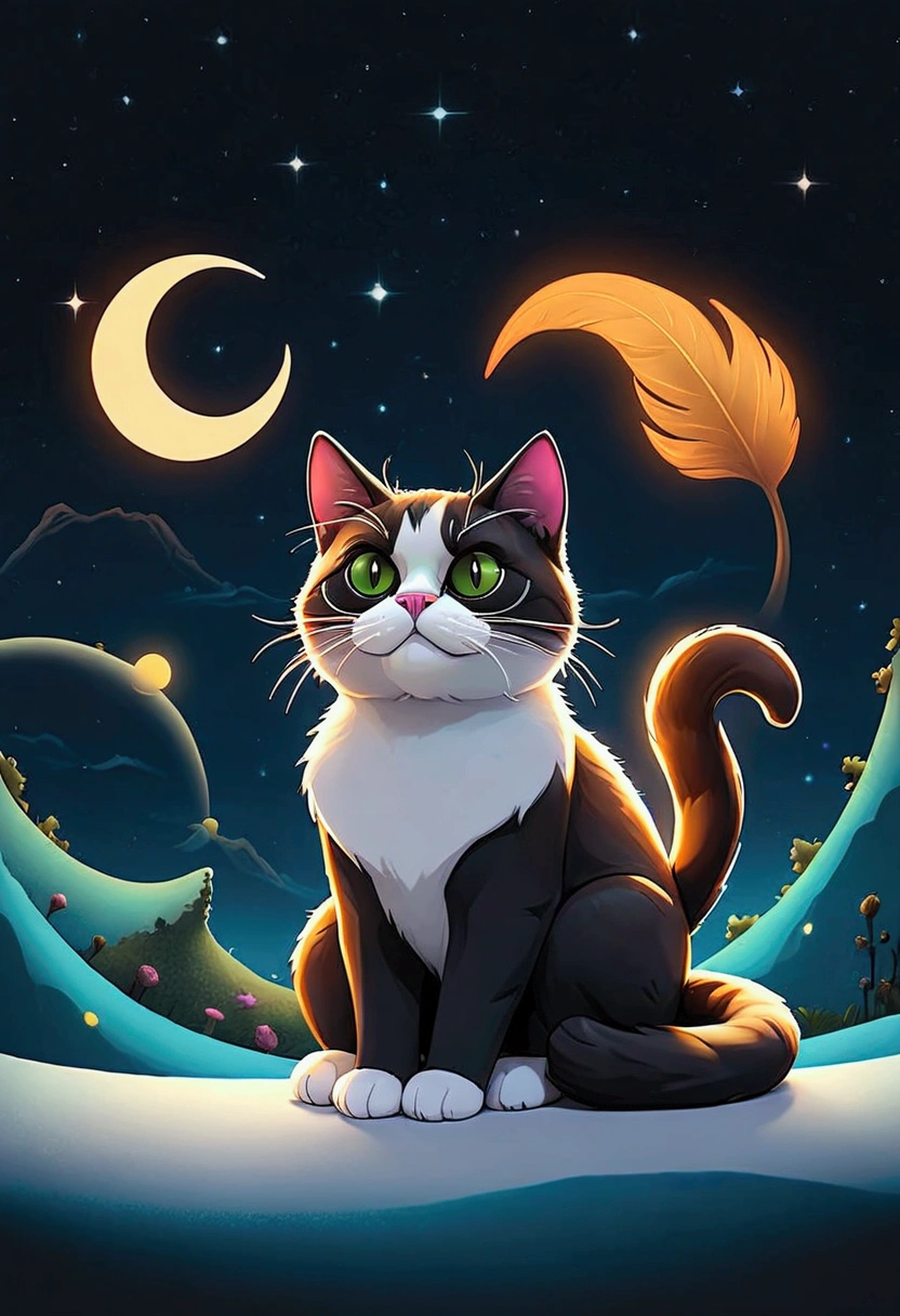Cat, neon, fluorescent, bioluminescent, nuit, starry sky, 