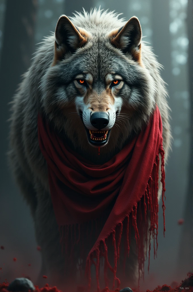 Wolf with bloody scarf