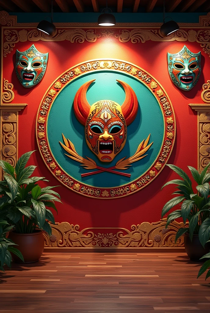 Decorate a wall with a Mexican wrestling theme, no character just decoration, for streaming show, be creative, simple but beautiful