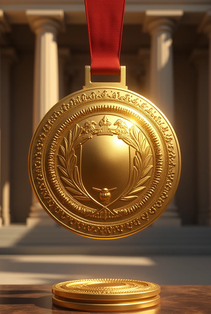 Aegis, a gold medal like a shield,