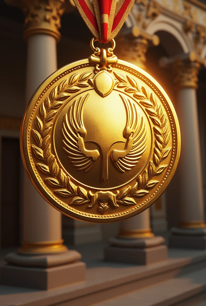 Aegis, a gold medal like a shield,