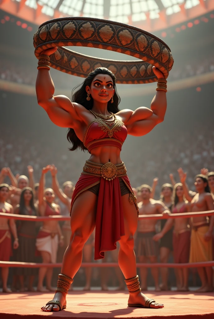 In cinematic 3D cartoon character styles
3 Veera Moti, the strongest Indian woman, showed an example of her strength by lifting the wrestling ring.