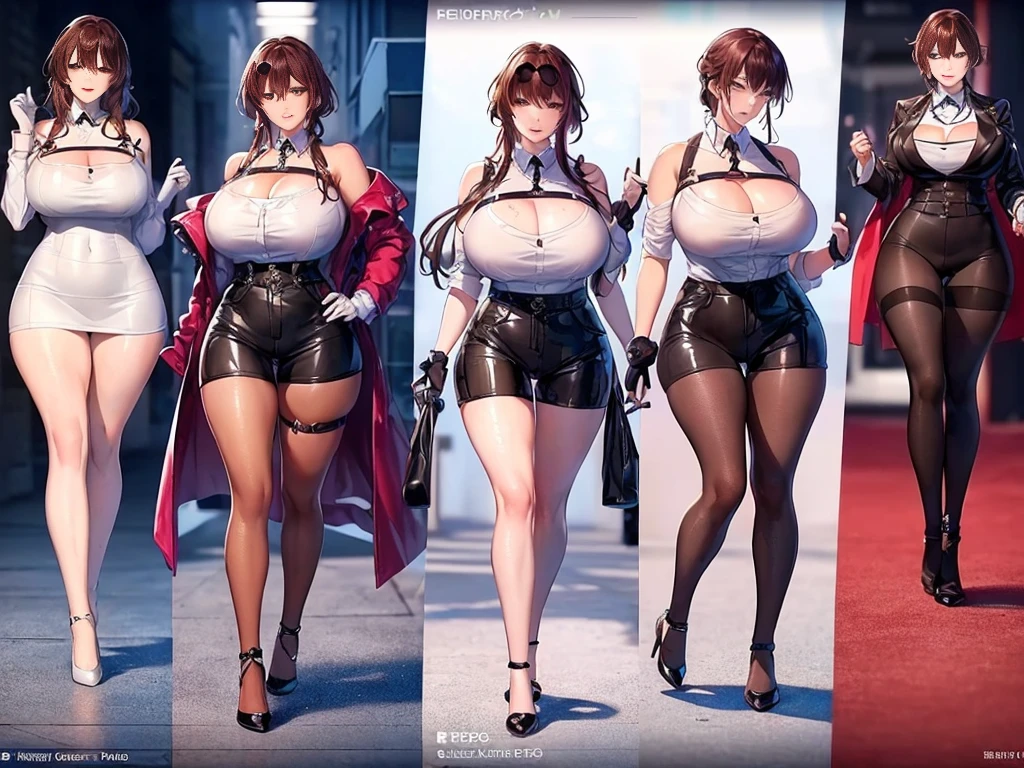 Female office staff,(Brown hair tied up), (((Large cleavage))), ((Plump body)), ((crispy breasts)), (Hair detailed description), (detailed face description), (Ontology detailed description), Clear and transparent skin, Peerless beauty, long leges,(sticky),harness,((collared shir)),(eye glass),lace underwear big breasts,(Redlip),(seduct smile)