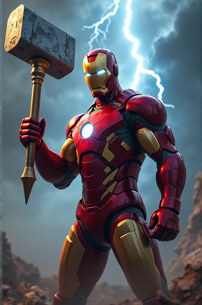 Iron man lifting Thor's strombreaker
