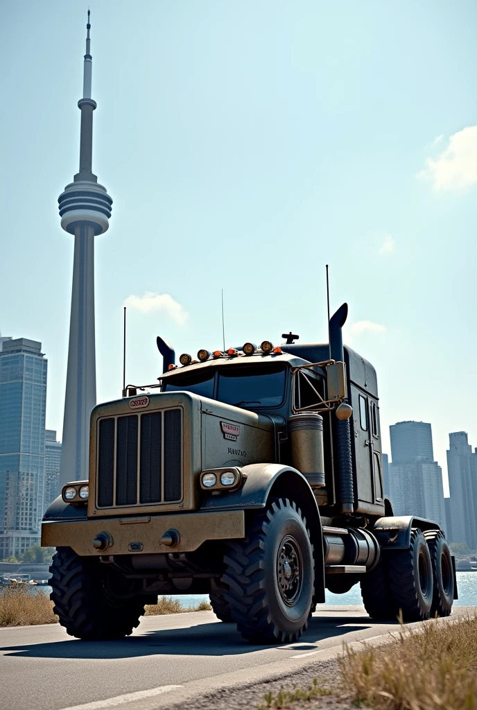 Truck in the front of cn tower