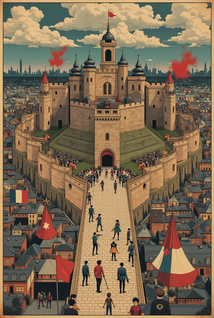 Conceptual map of the storming of the Bastille on July 14, 1789 with 20 frames 