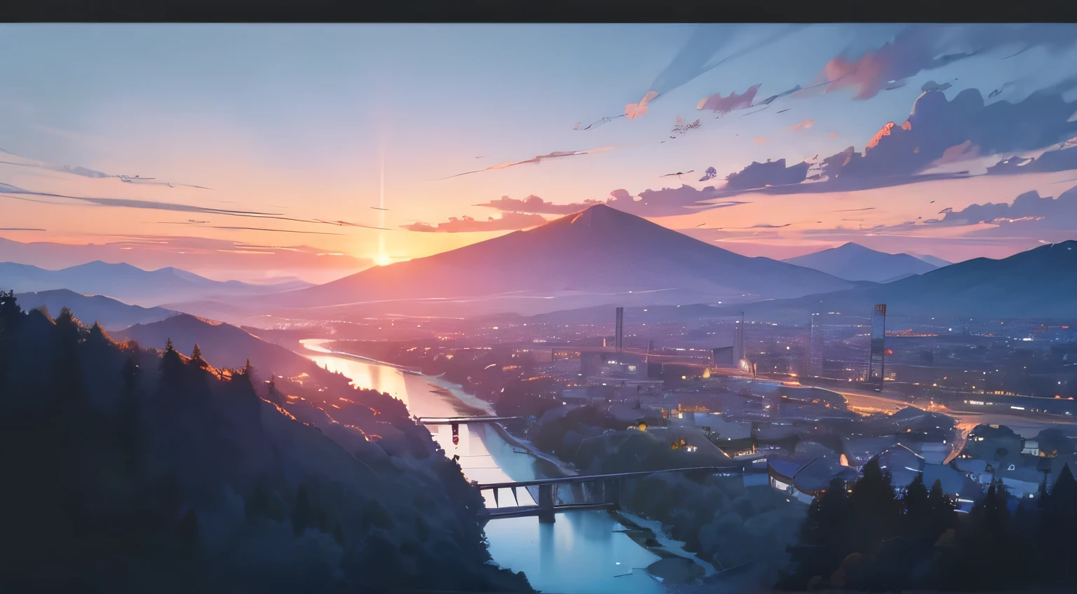 nature,mountain,sunset,japan,river,