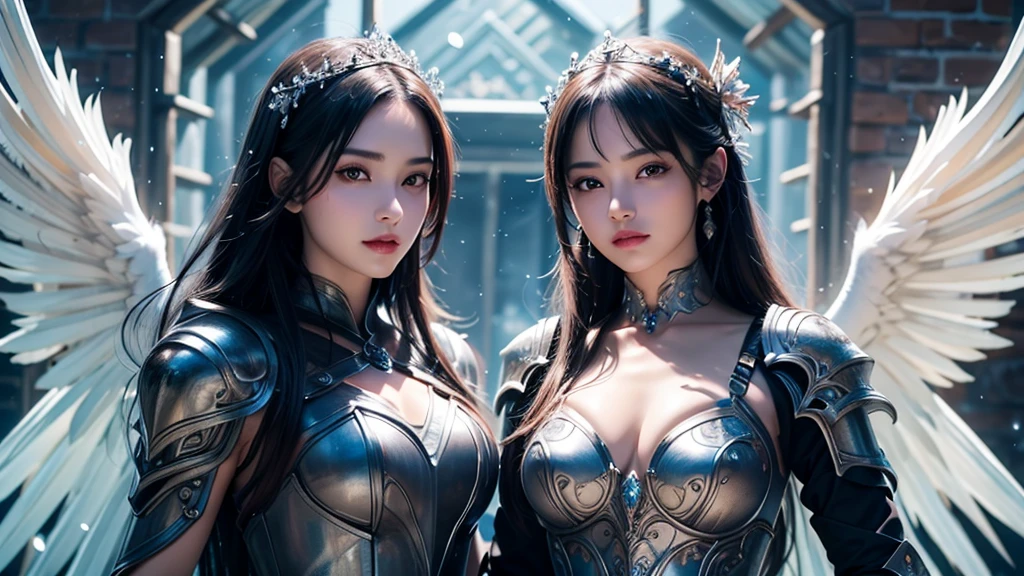 Close-up of woman holding sword and armor, Armor Girl, 2. 5D CGI anime fantasy artwork, Large Breasts，Epic fantasy digital art style, detailed Digital 2D fantasy art, Digital 2D fantasy art, original photo, (best quality:1.3), high resolution, (masterpiece), (lifelike:1.4), Professional photography, Be focused, High Dynamic Range, 8K resolution, Intricate details, Fine details, Depth of Field, Extremely detailed CG unified 8k wallpaper, masterpiece，poster，best quality，Official Art，（Beauty and aesthetics：1.2），（masterpiece：1.3），miss，Personal，Light Leather Armor，Complex Mode，winter，Snow Mountain，Medium distance photography，（midnight），dramatic，Glowing Wings，