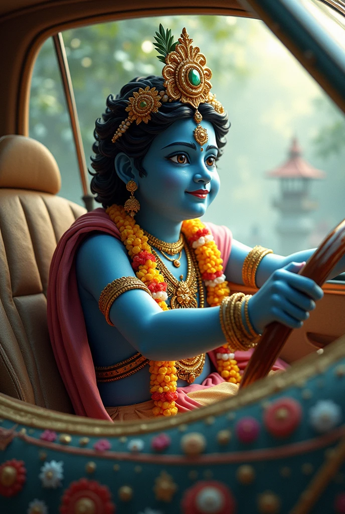 krishna is driving car