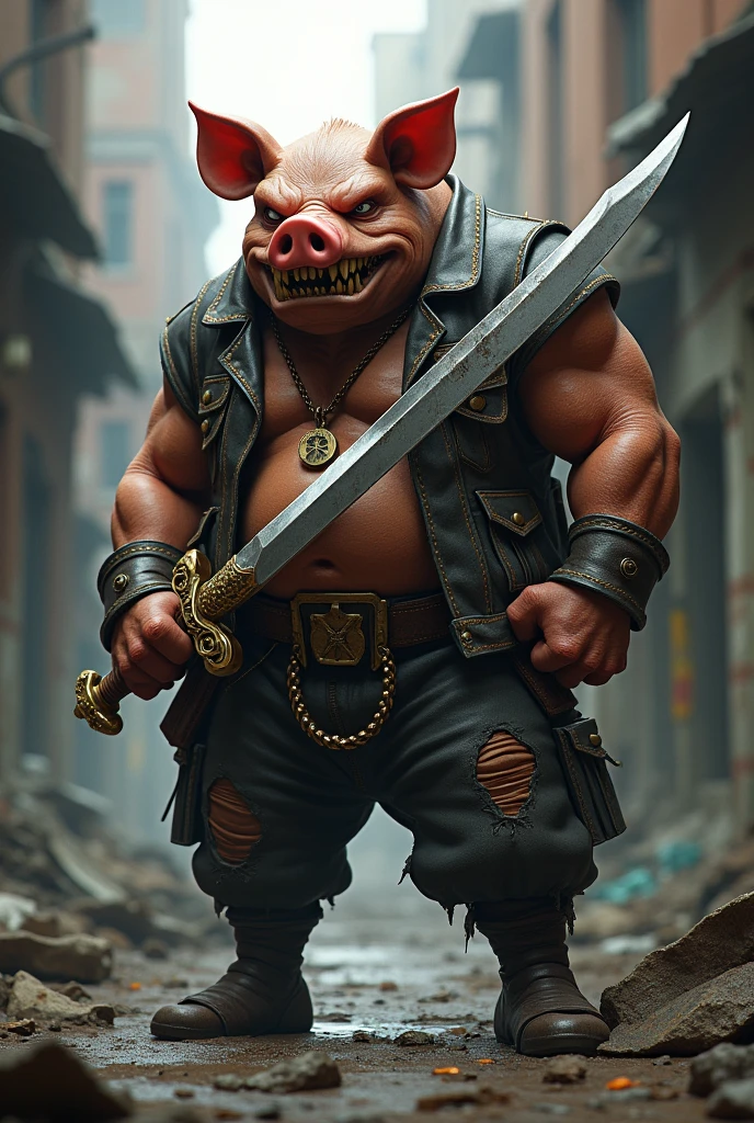 a pig Thug , sword