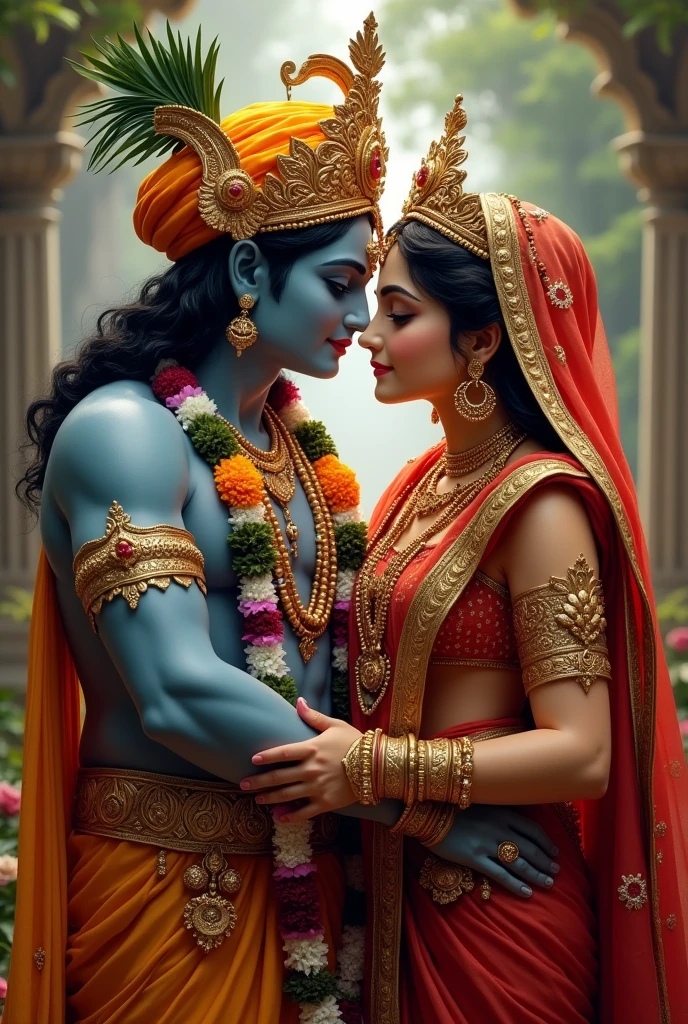 Generate a pic of lord Krishna fucking Radha in her vagina