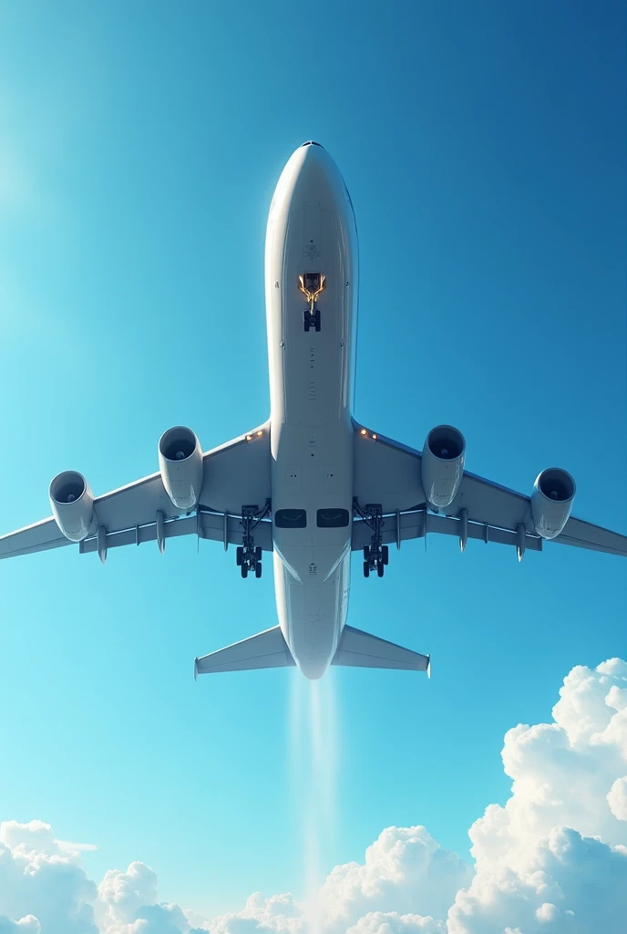 Generates an image of a giant plane taking off and the blue sky