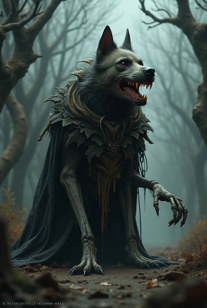 Dog with scary clothes with 

