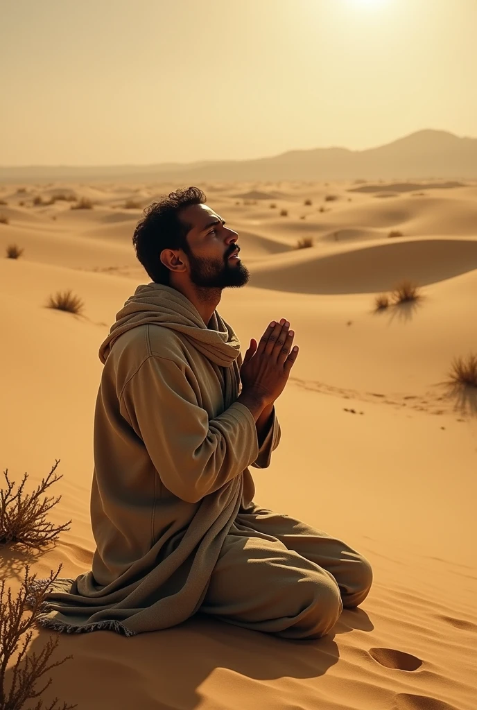One day a man was lost in the desert and began to pray without drinking water