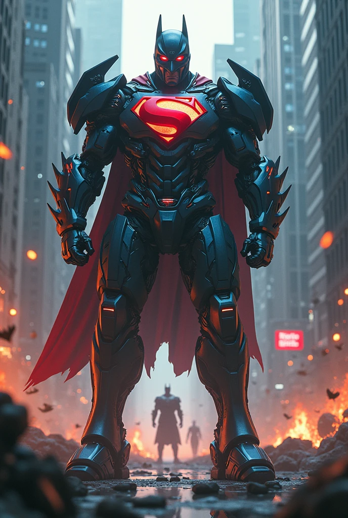 Superman and batman as transformer saving gotham from joker