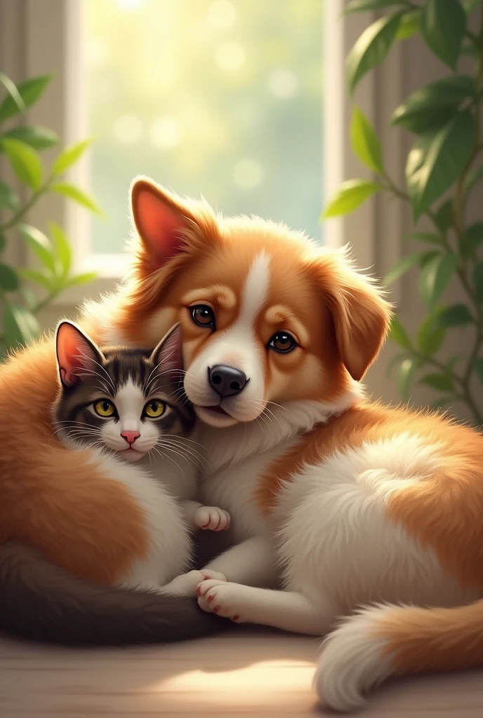Beautiful dog and cat 