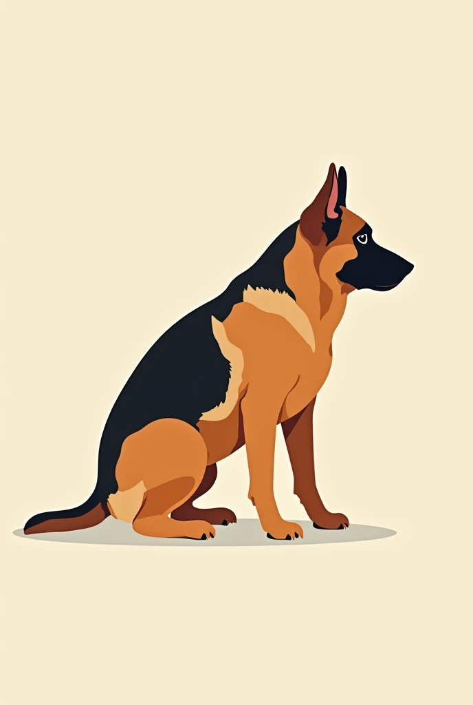 German Shepherd dog, flat colors, from the side, black thin outline all over it