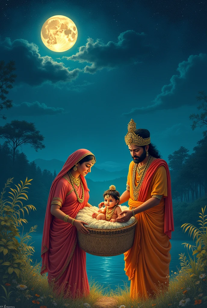Lord krishna being carried in basket his birth day