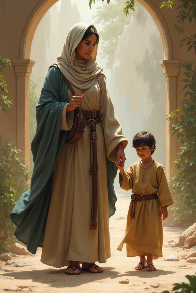 The mother of Khalid bin Walid holding hands as a small child