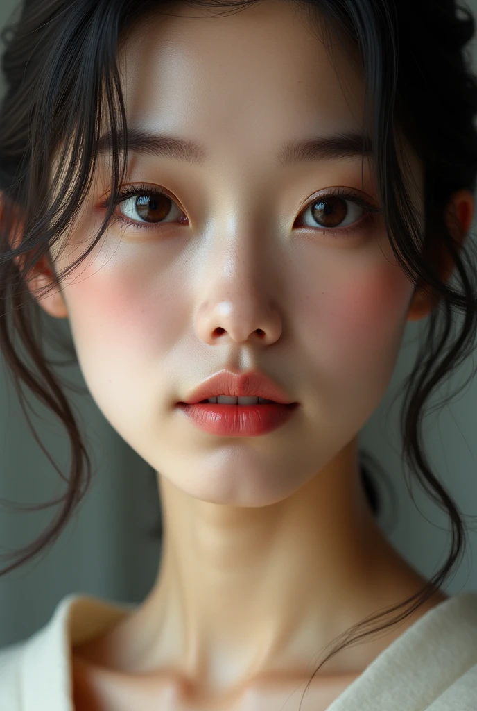 ((Ultra-Realistic Capture)), ((Very detailed)), ((High resolution 16K human skin closeup)). ((Skin texture must be natural)), Photorealistic:1.4、((So detailed that even pores can be identified:1.3)). Skin looks healthier, In a unified tone. Use natural light and colour、Sharp focus:1.4、Looking into the camera、Look at the viewers、Underarm、Very simple background、Dark brown eyes、Japanese Goddess、40s、Shortcuts