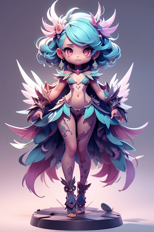 Create a picture of a monster chick. The body is transparent and can be seen through. The image is sharp and detailed., with beautiful colors.. With arms, leg, eyes, mouth, พื้นหลังสีlegว