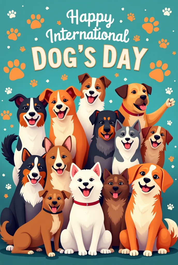 Title Happy international Dogs Day
A poster with Dogs