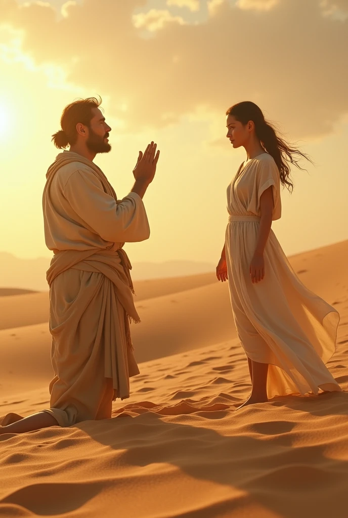 One day a man was lost in the desert and began to pray without drinking water and suddenly a girl came