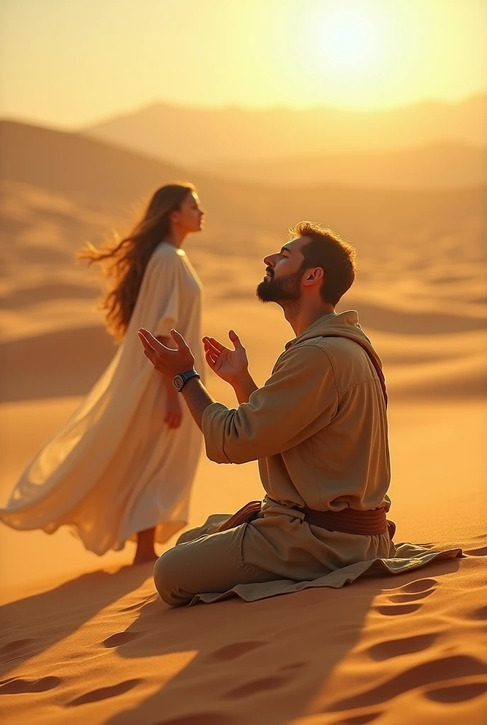 One day a man was lost in the desert and began to pray without drinking water and suddenly a girl came