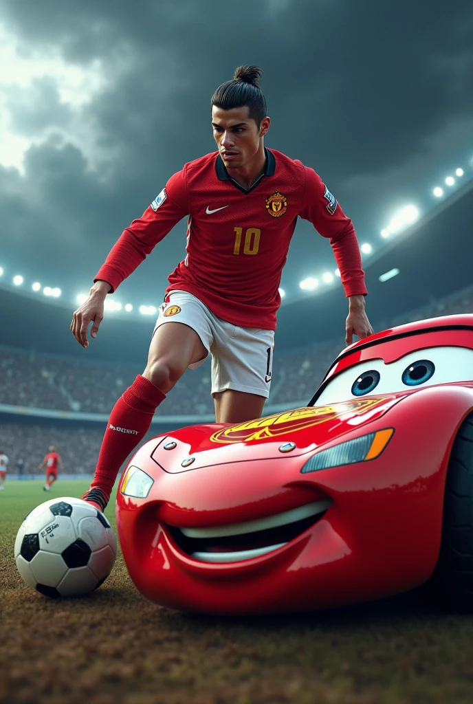 Ronaldo with lightning mcqueen nearby