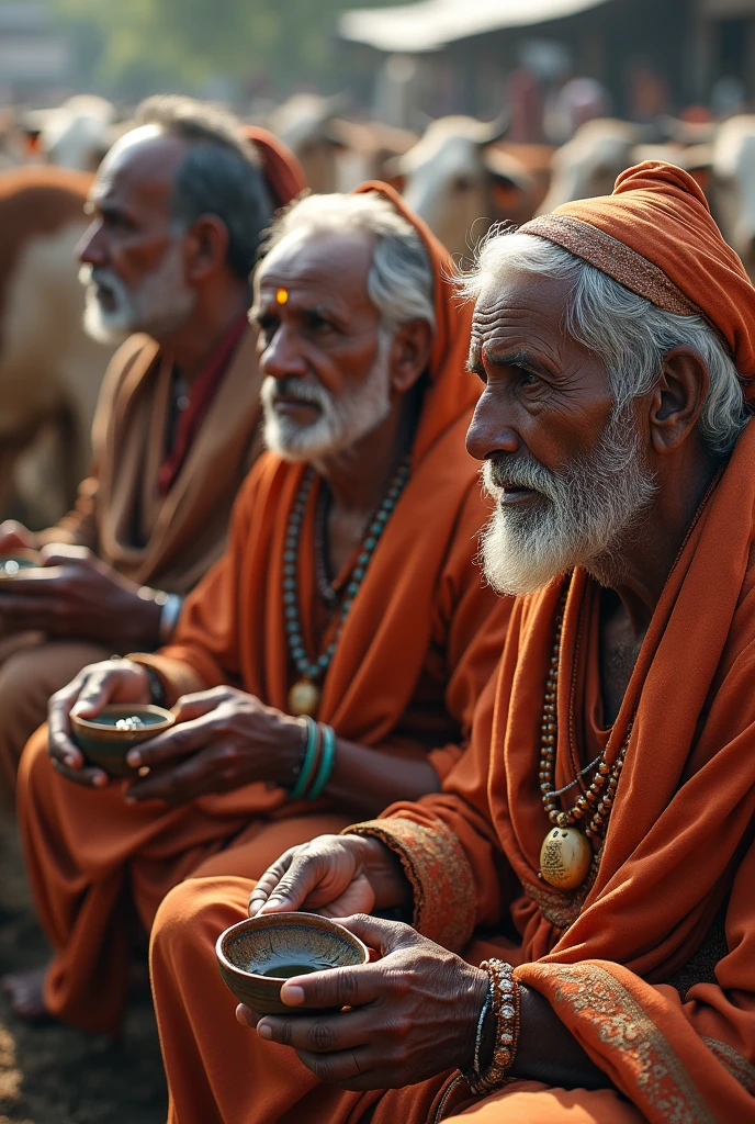 Indian old people  drinking cow pee 