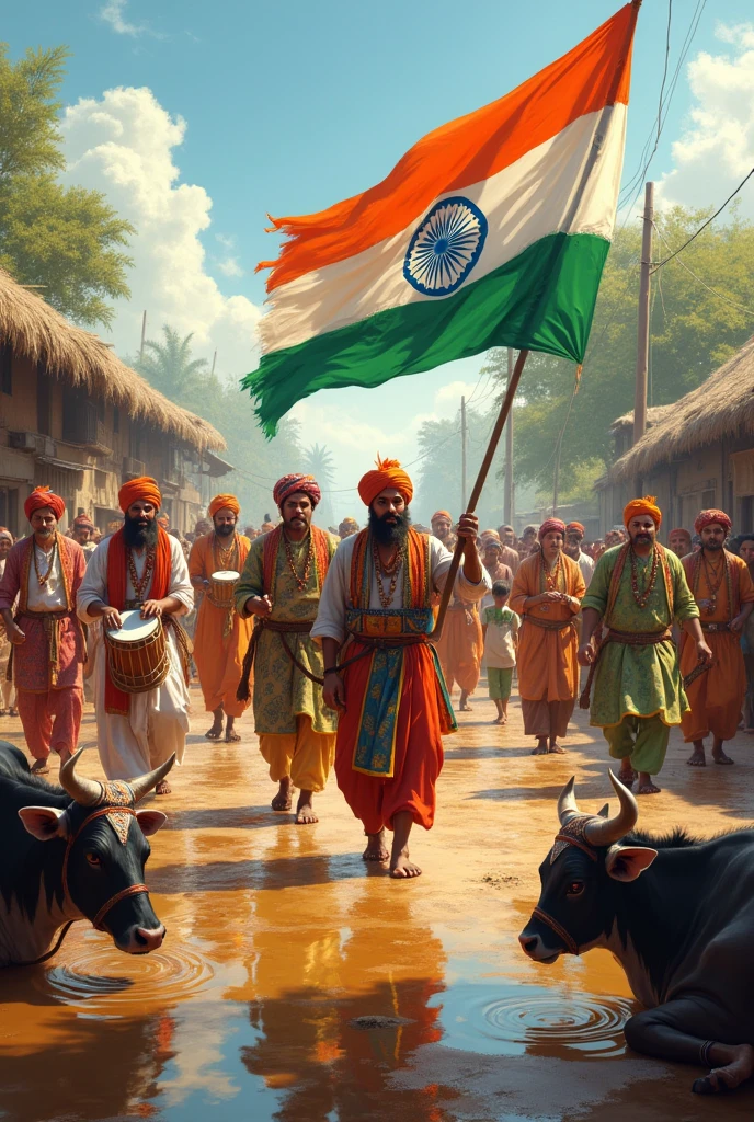 Indian flag band using people drinking cow pee