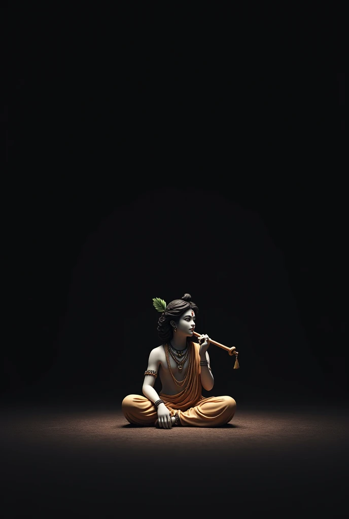 Generate a photo of krishan
Sitting on the earth and play flute
With plan black background