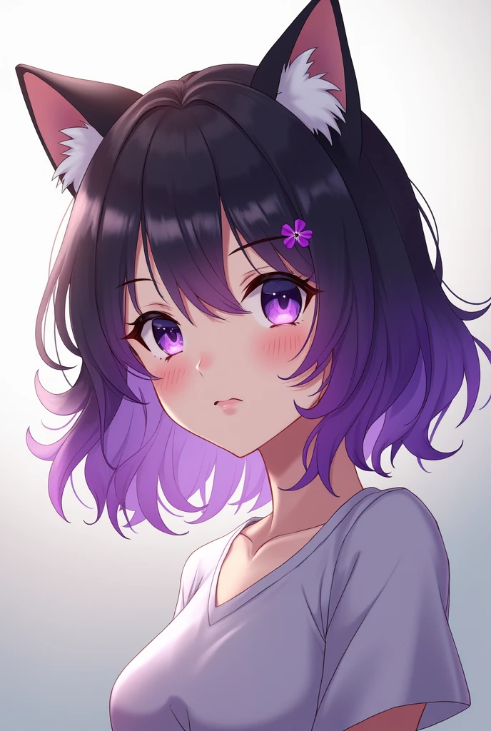 Anime girl with puppy ears that has purple hair with black tips