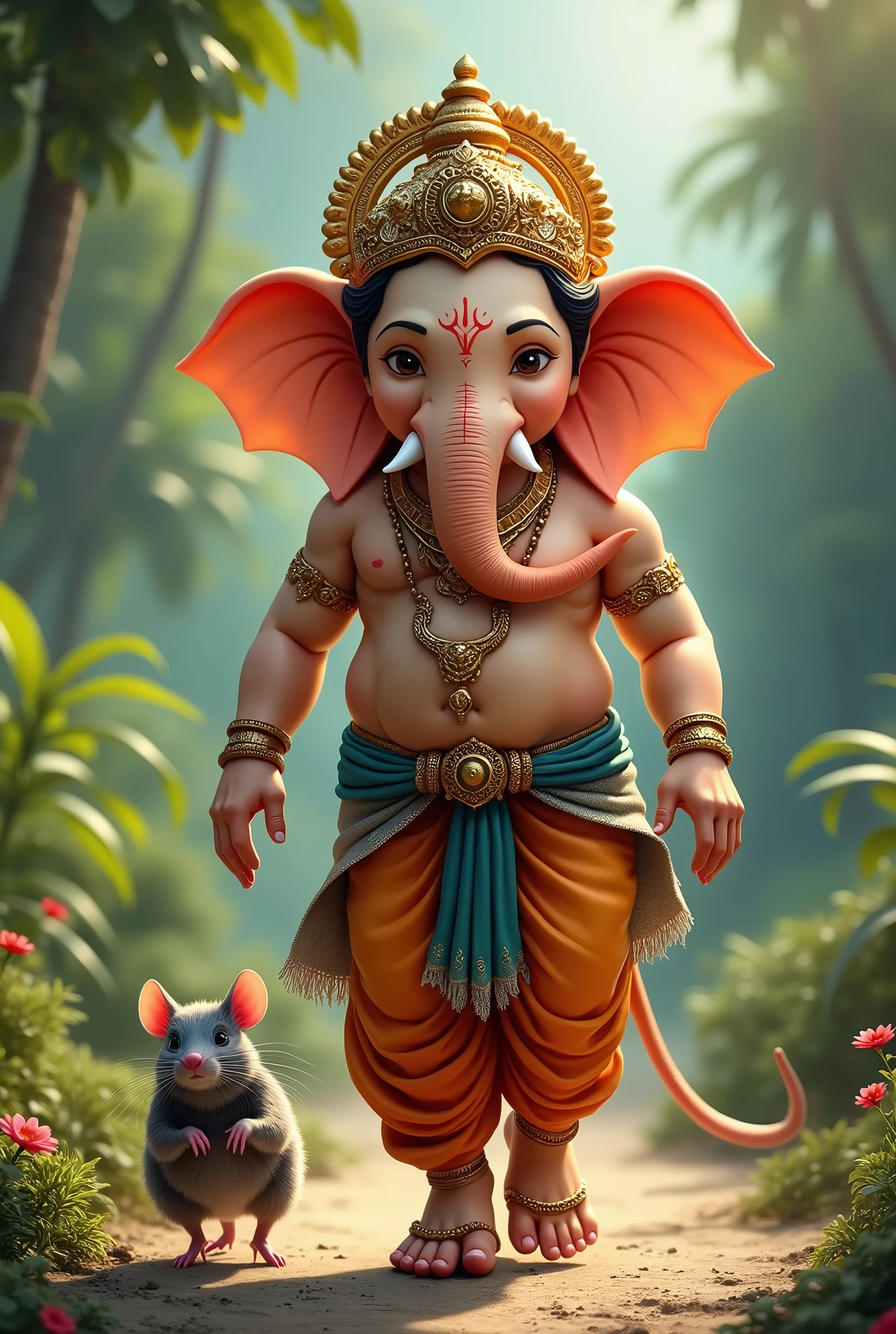 Lord ganesh walking with rat 