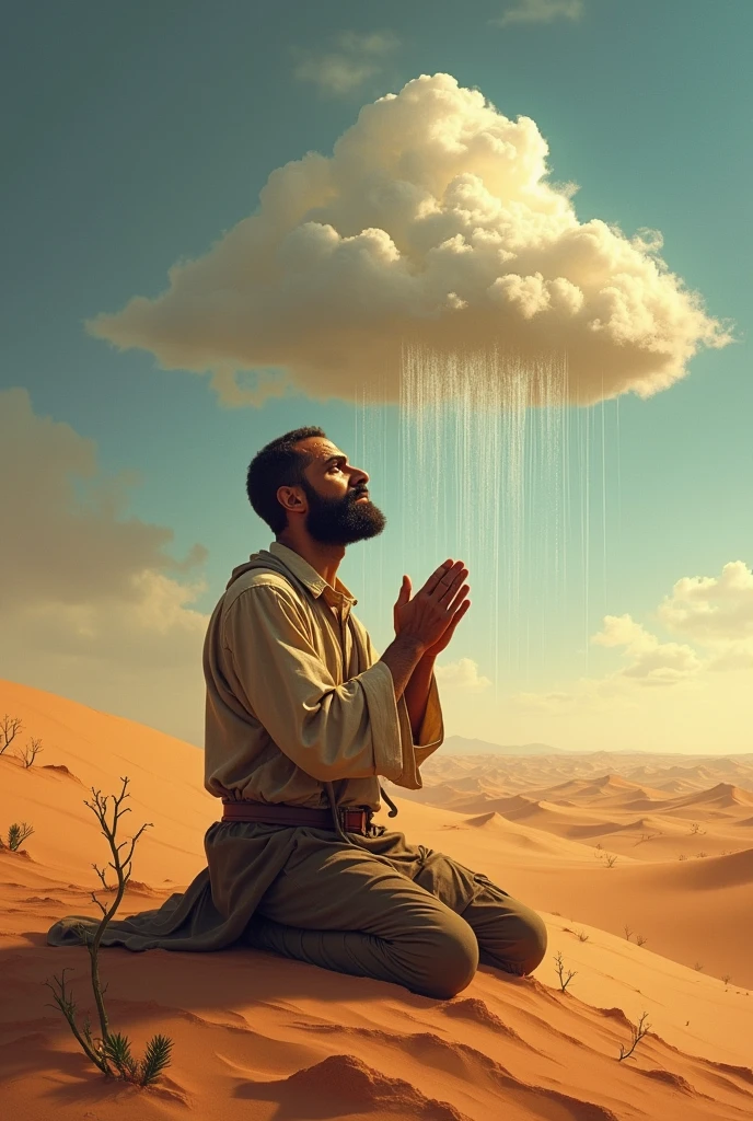 One day a man was lost in the desert and started praying without drinking water. Suddenly a cloud came and rain fell from that cloud.