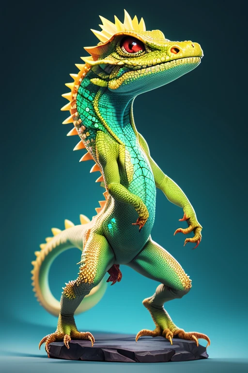 Create a cute lizard monster image.. The body is transparent and can be seen through. The image is sharp and detailed., with beautiful colors.. With arms, leg, eyes, mouth, พื้นหลังสีlegว